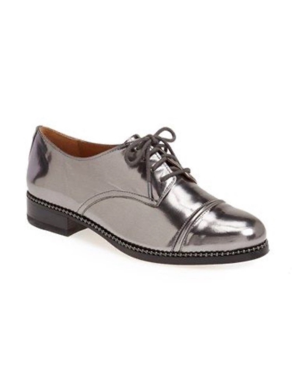 Coach Edith Mirror Anthracite Metallic Leather Oxford Shoes Women’s 11
